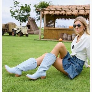 Stylish Light Blue Western Boots